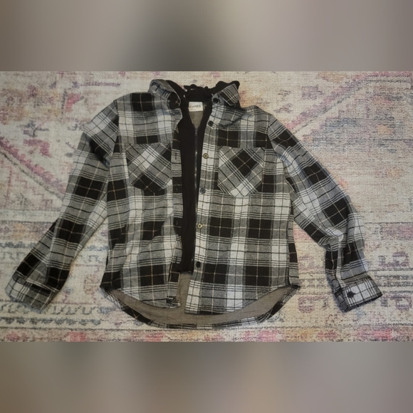 No Boundaries Tops - No Boundaries Black and White Plaid Flannel Shacket Size L